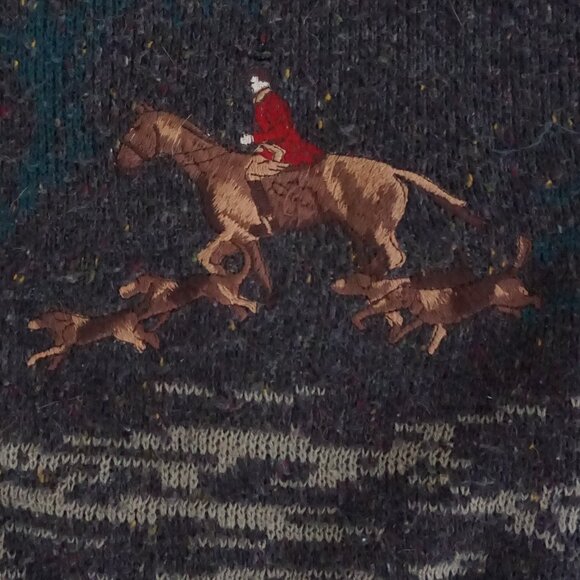Vintage Cricketeer Grey Wool Blend Equestrian Scene Sweater Old Money Retro M - Picture 4 of 9